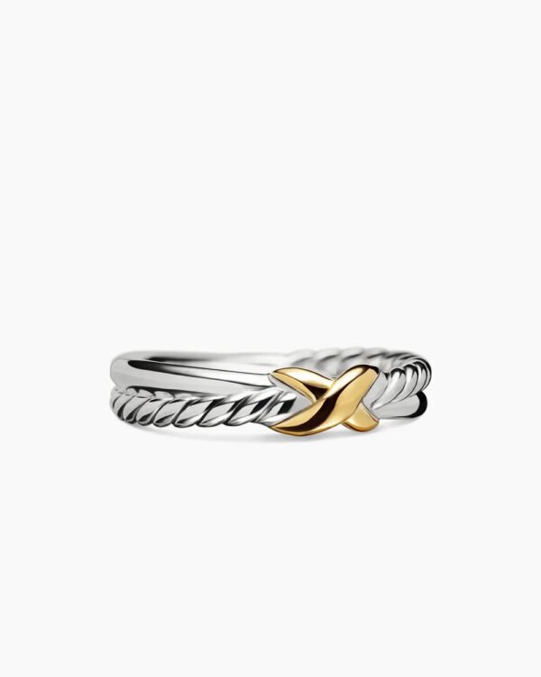 Petite X Ring Sterling Silver with 18K Yellow Gold - 6