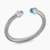 Classic Cable Bracelet Sterling Silver with Blue Topaz and Diamonds, 7mm