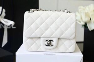 BE3E3836-584E-9541-8DFF-D8B2A9D4E28C.jpg Chanel Classic Mini Flap Bag Silver Hardware White For Women 6.6in/17cm A35200