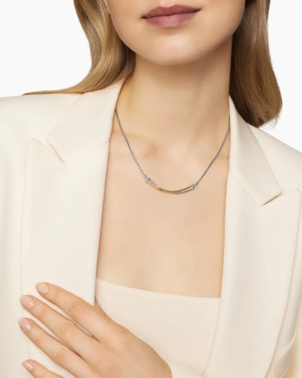 Crossover Bar Necklace Sterling Silver with 18K Yellow Gold