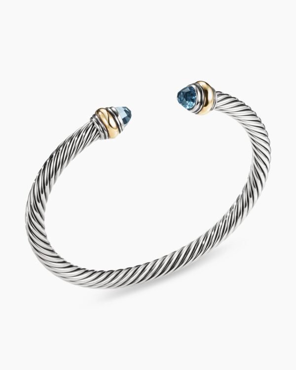 BE80083E-7660-FFCB-184B-36E836FDD9E9.jpg Classic Cable Bracelet Sterling Silver with 14K Yellow Gold and Blue Topaz, 5mm