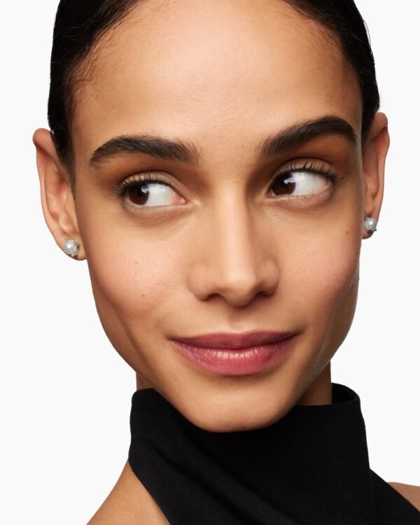 Pearl Stud Earrings Sterling Silver with Pearls and Diamonds, 7.4mm