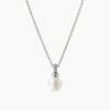Petite Solari Pendant Necklace 18K White Gold with Pearl and Diamonds, 11.5mm