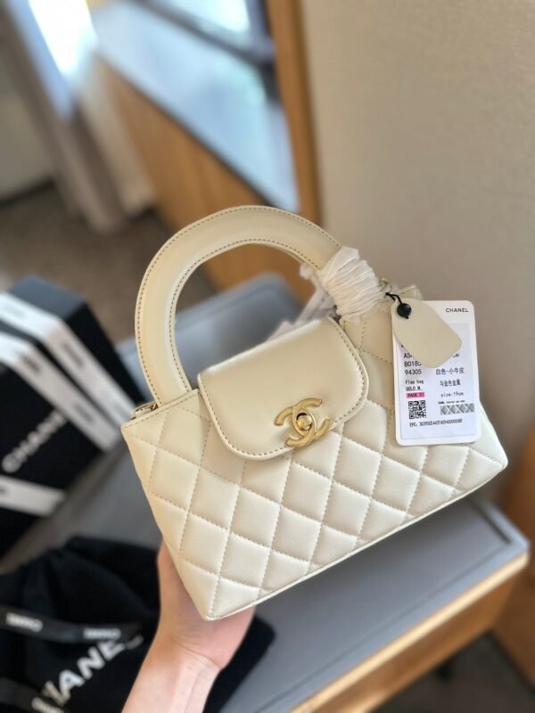 Shiny Aged Calfskin Coral Mini Kelly Shopping Bag - Black