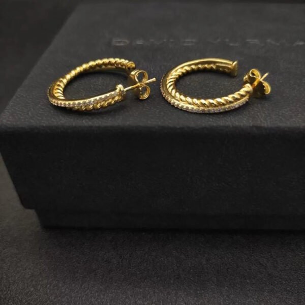 Pav&eacute; Crossover Hoop Earrings 18K Yellow Gold with Diamonds