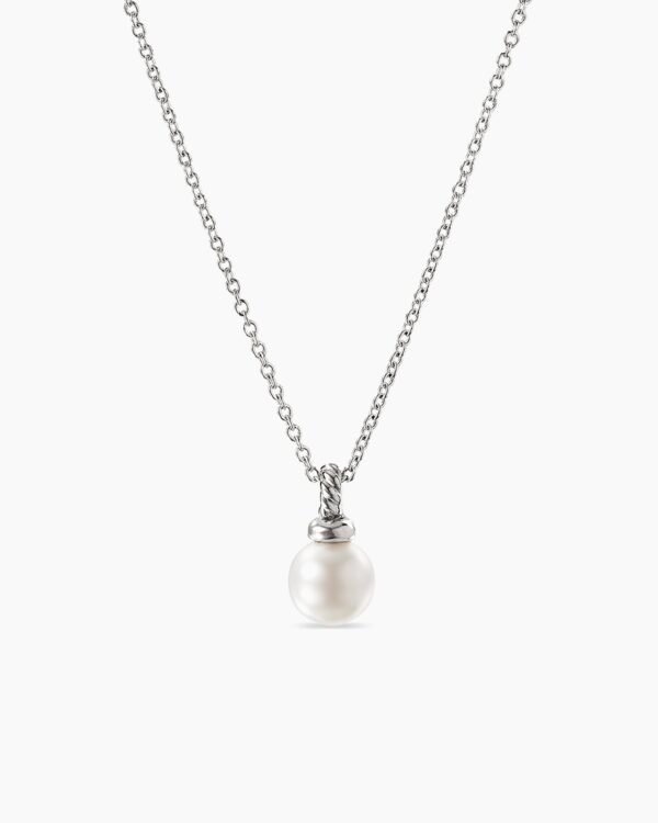 Petite Solari Pendant Necklace 18K White Gold with Pearl and Diamonds, 11.5mm