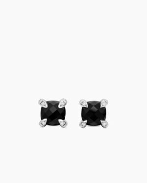 Petite Chatelaine&reg; Stud Earrings Sterling Silver with Black Onyx and Diamonds