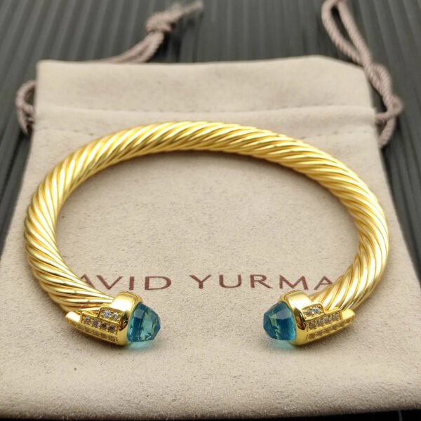 7mm Cable Bracelet with Aquamarine & Diamond Accents