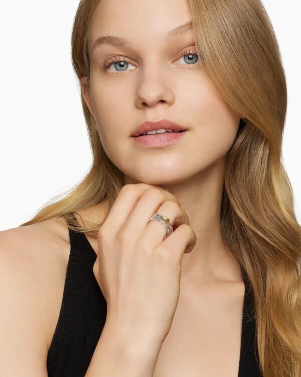 X Crossover Band Ring Sterling Silver with 18K Yellow Gold - 6