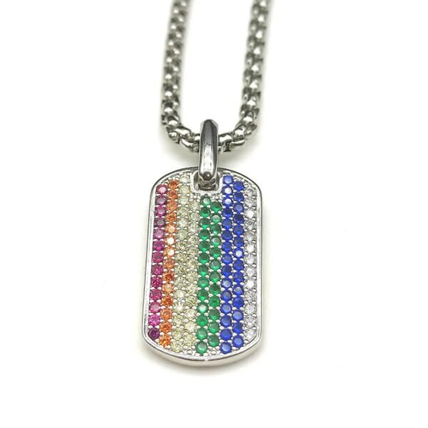 C3158F48-10D9-92B0-5804-A27336D8ABDA.jpg Chevron Tag Sterling Silver with Rainbow Pavé, 27mm