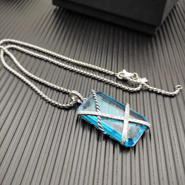 Cable Wrap Amulet Sterling Silver with Blue Topaz and Diamonds, 32mm