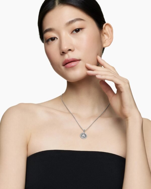 Initial Charm Necklace Sterling Silver with Diamond A