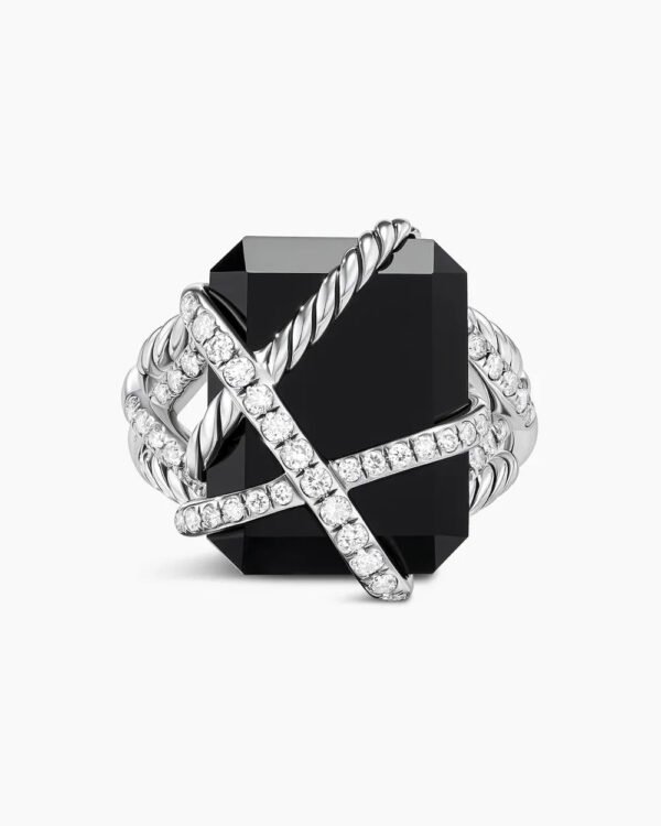 Cable Wrap Ring Sterling Silver with Black Onyx and Diamonds - 6