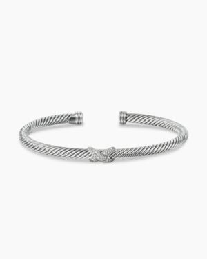 X Classic Cable Station Bracelet Sterling Silver with Diamonds, 4mm
