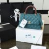 C4689BCB-9BA8-F1EF-9750-CEE59C96D753.jpg Chanel Medium Flap Bag With Top Handle Teal For Women, Womens Handbags, Shoulder And Crossbody Bags 9in/23cm A92990
