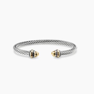 Classic Cable Bracelet Sterling Silver with 14K Yellow Gold and Prasiolite, 5mm