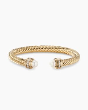 Classic Cablespira&reg; Bracelet 18K Yellow Gold with Pearls and Diamonds, 7mm