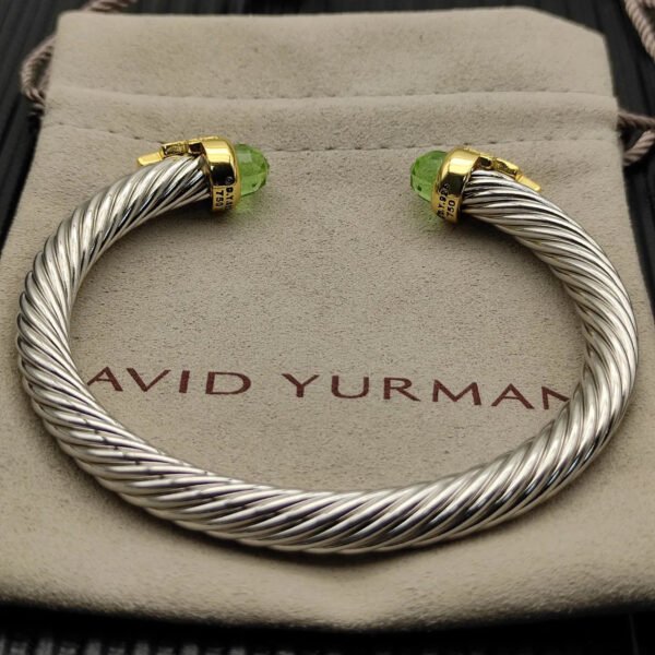 7mm Cable Bracelet with Peridot & Diamond Accents ??Gold Cap