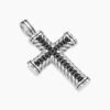 Chevron Cross Pendant Sterling Silver with Black Diamonds