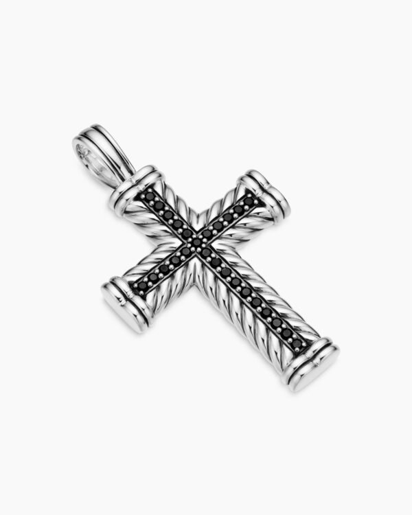 Chevron Cross Pendant Sterling Silver with Black Diamonds