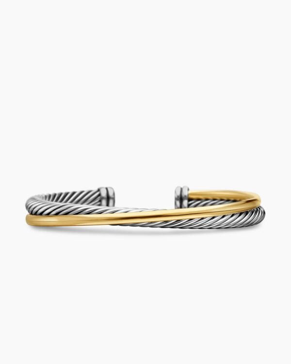 C5FDCD37-4AB2-C799-2C69-390D1D63084B.jpg Crossover Two Row Cuff Bracelet Sterling Silver with 18K Yellow Gold, 5mm
