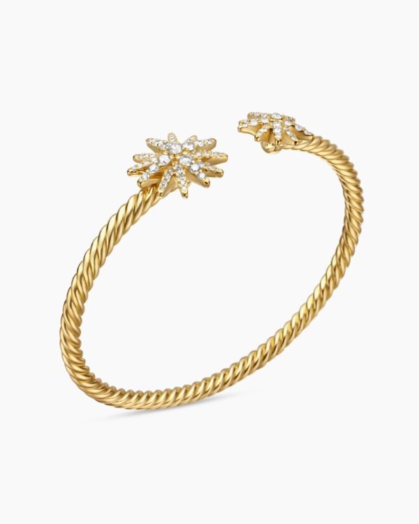 Starburst Cable Bracelet 18K Yellow Gold with Diamonds, 3.5mm, 4mm