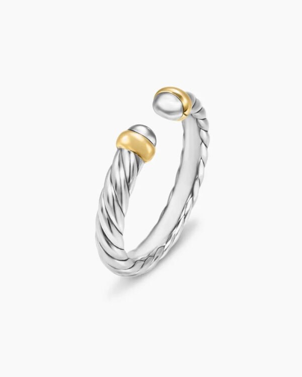 Petite Cable Ring Sterling Silver with 14K Yellow Gold - 6