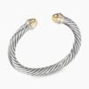 Classic Cable Bracelet Sterling Silver with 14K Yellow Gold Domes, 7mm