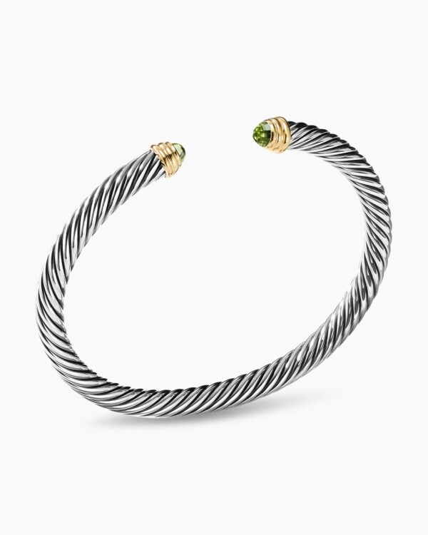C90E09E0-109F-7142-9ADC-697DCE4936D5.jpg Classic Cable Bracelet Sterling Silver with 14K Yellow Gold and Peridot, 5mm