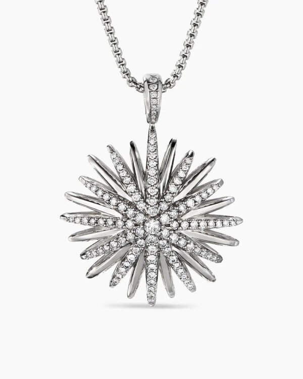 Starburst Pendant Sterling Silver with Diamonds, 32mm
