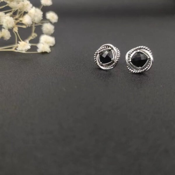 Infinity Stud Earrings Sterling Silver with Black Onyx, 13mm
