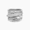 Crossover Five Row Ring Sterling Silver with Diamonds, 17.5mm - 6