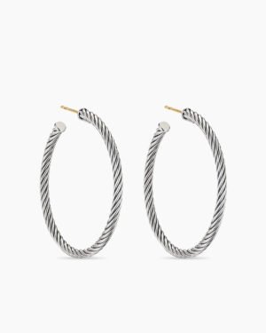 Cable Hoop Earrings Sterling Silver, 1.5in