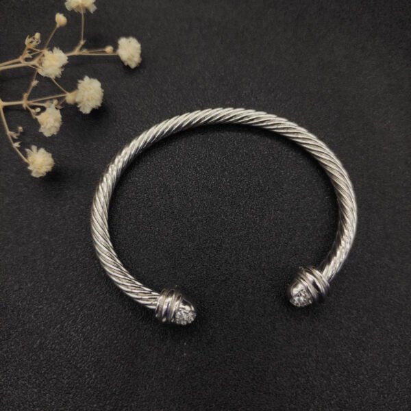 Classic Cable Bracelet Silver and  Half Diamonds 5 MM
