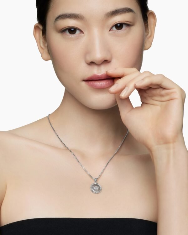 Initial Charm Necklace Sterling Silver with Diamond W