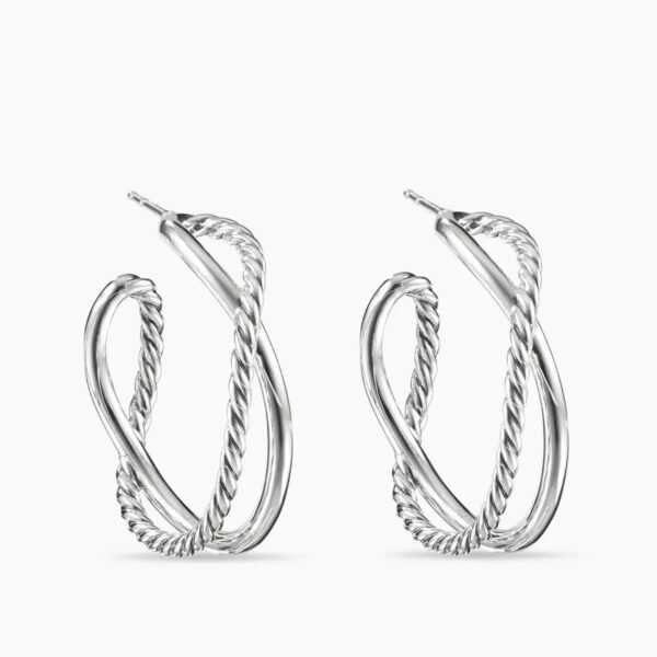 Crossover Hoop Earrings Sterling Silver, 33.7mm