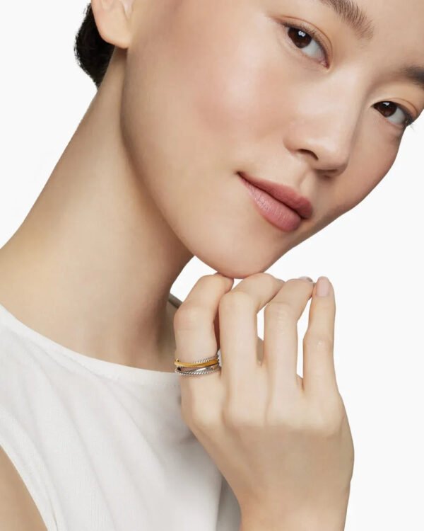 Crossover Band Ring Sterling Silver with 18K Yellow Gold, 6.8mm - 6