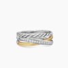 Crossover Three Row Ring Sterling Silver with 18K Yellow Gold and Diamonds - 6