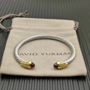 Cable Bracelet with Rhodolite Garnet & Diamond Accents  5mm