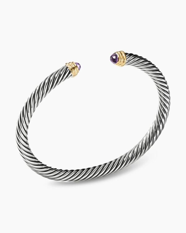 Classic Cable Bracelet Sterling Silver with 14K Yellow Gold and Amethyst, 5mm