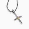 Petite X Cross Pendant Sterling Silver with 18K Yellow Gold, 19.5mm