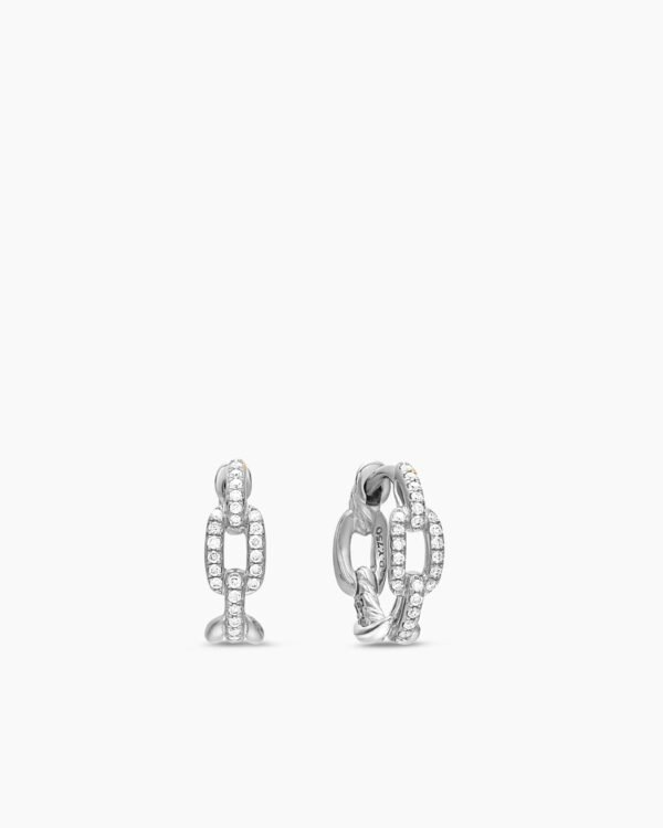 Stax Chain Link Huggie Hoop Earrings 18K White Gold with Diamonds, 24mm