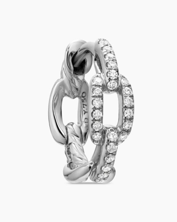 Stax Chain Link Huggie Hoop Earrings 18K White Gold with Diamonds, 24mm
