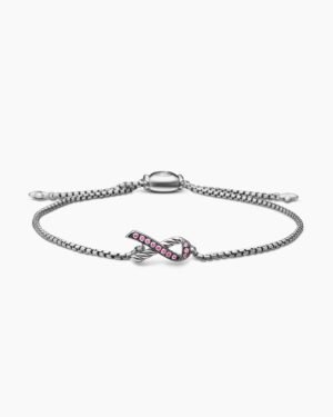Cable Collectibles&reg; Ribbon Chain Bracelet Sterling Silver with Pav&eacute; Pink Sapphires