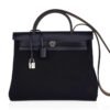 Herbag Zip 31 Bag Retourne Black Toile & Blue Indigo Vache Hunter Leather with Palladium Hardware