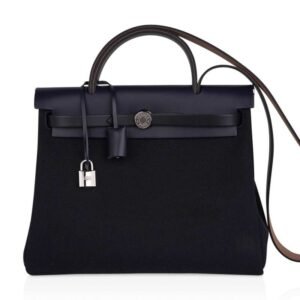 Herbag Zip 31 Bag Retourne Black Toile & Blue Indigo Vache Hunter Leather with Palladium Hardware