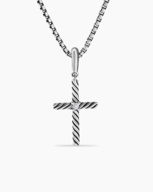 D165ED05-D3B4-8797-E447-BBA3DA054D72.jpg Classic Cable Cross Pendant Sterling Silver with Center Diamond, 19.5mm