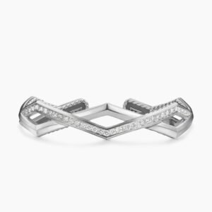 Zig Zag Stax??Two Row Cuff Bracelet Sterling Silver with Diamonds, 13mm