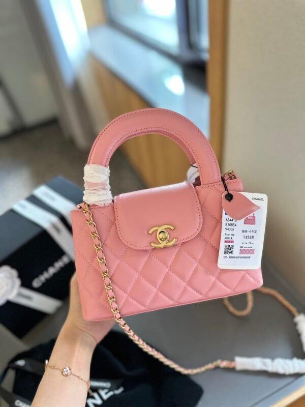 Shiny Aged Calfskin Coral Mini Kelly Shopping Bag - Black