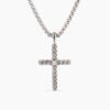 Classic Cable Cross Necklace Sterling Silver with Center Diamond, 24.3mm